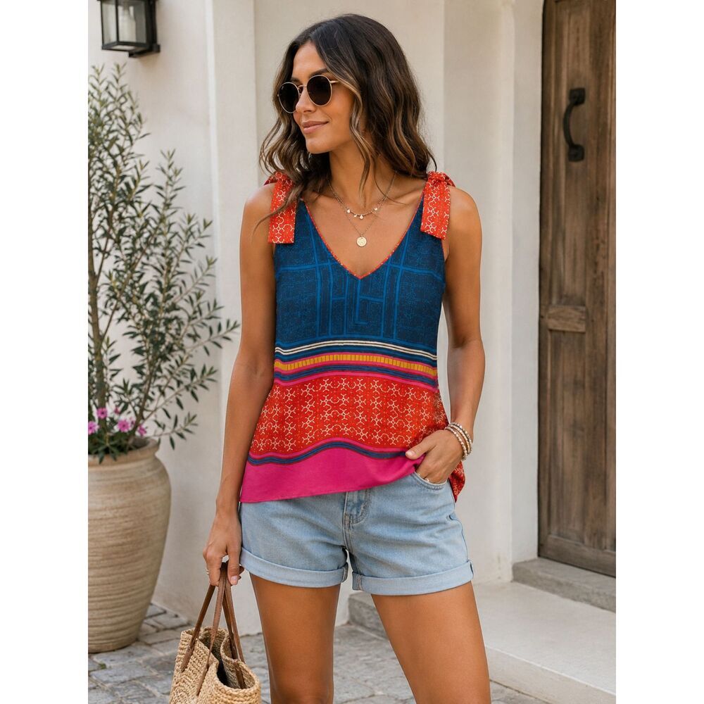 Cabi Shoulder Tie Top Women's Size XS Relaxed Fit Earthy Aesthetic